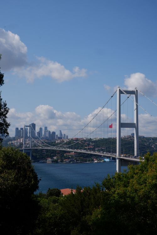 Free A view of Fatih Sultan Mehmet Bridge spanning the Bosphorus Strait in Istanbul, Turkey. Stock Photo