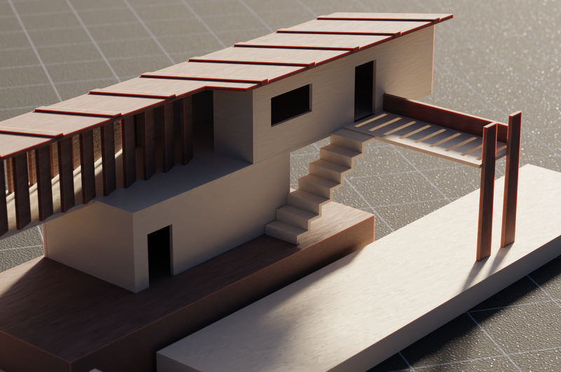 Maket rumah dari kayu di atas permukaan terang