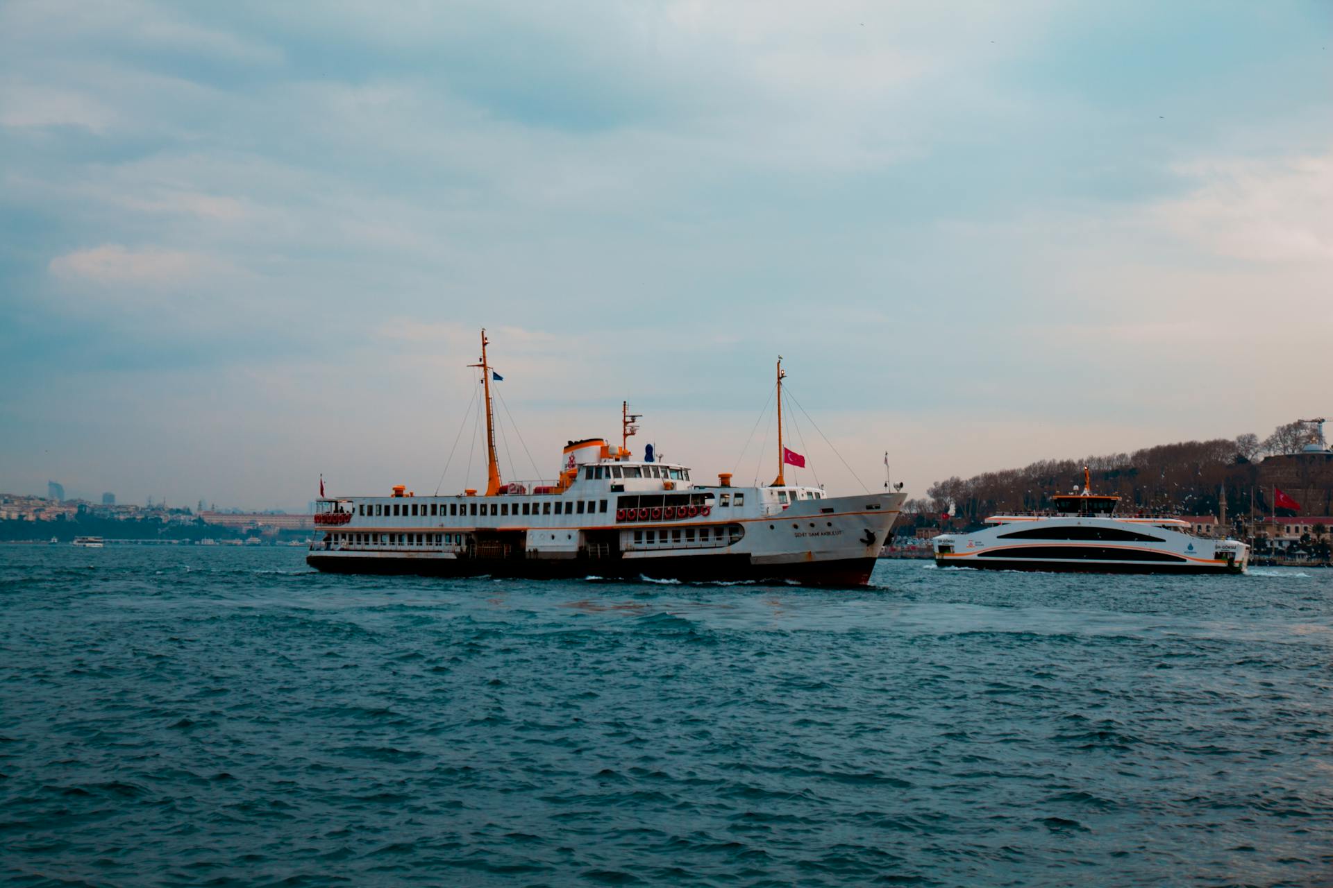 White Ferry Boat on Sea