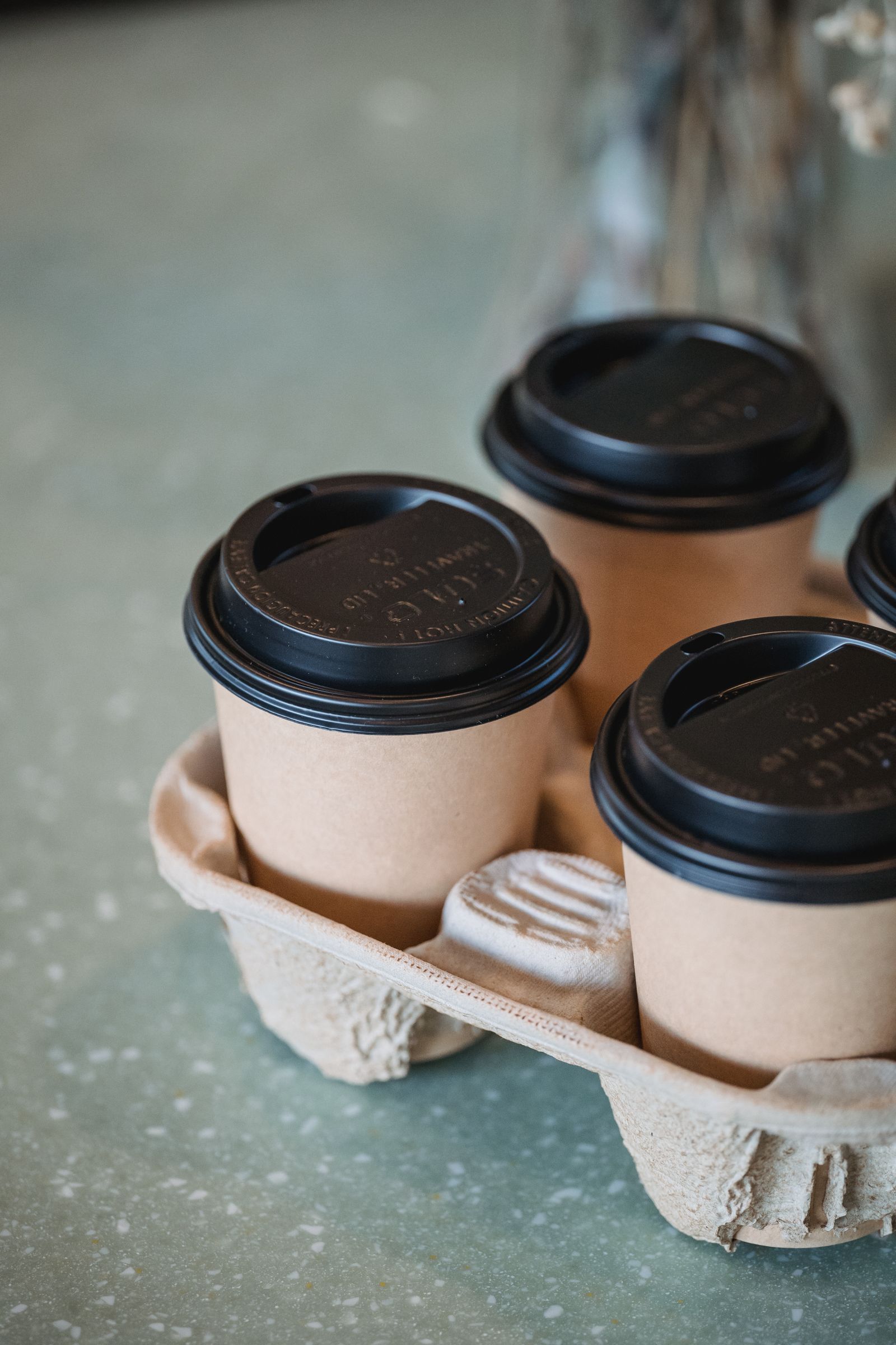 Paper coffee cups in a carry tray