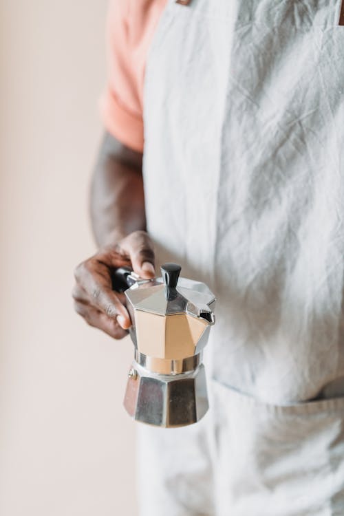 Free Man Holding Moka Pot Stock Photo