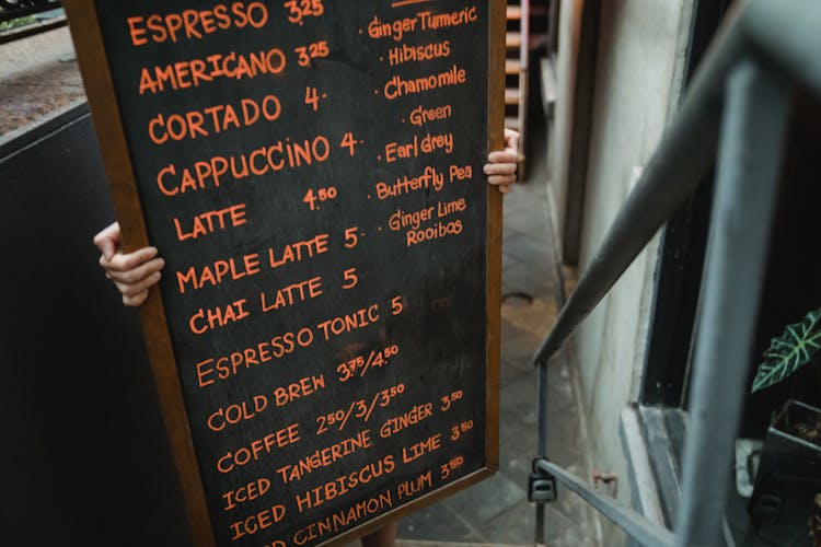 Worker Carrying Blackboard With Cafe Menu