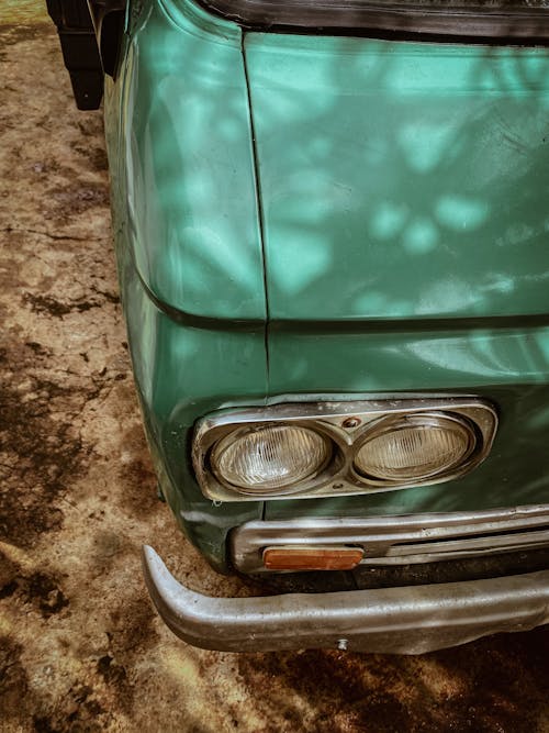Closeup of a Green Vintage Car