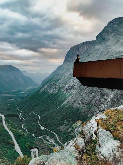 Homem Sentado Na Borda Da Pedra