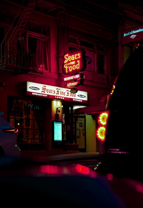 City Street Illuminated with Neon at Night