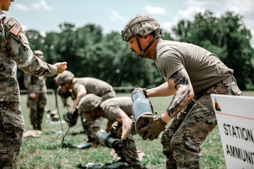 US Army Men in Vigorous Drill Exercise