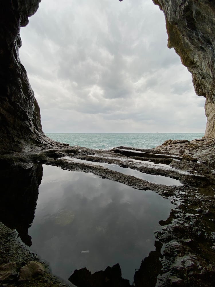 A View Of The Ocean From Inside A Cave