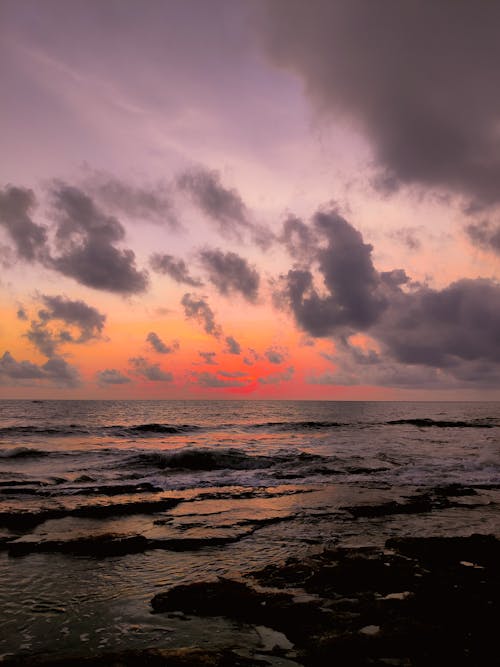 Ocean Waves Under Cloudy Sky during Sunset