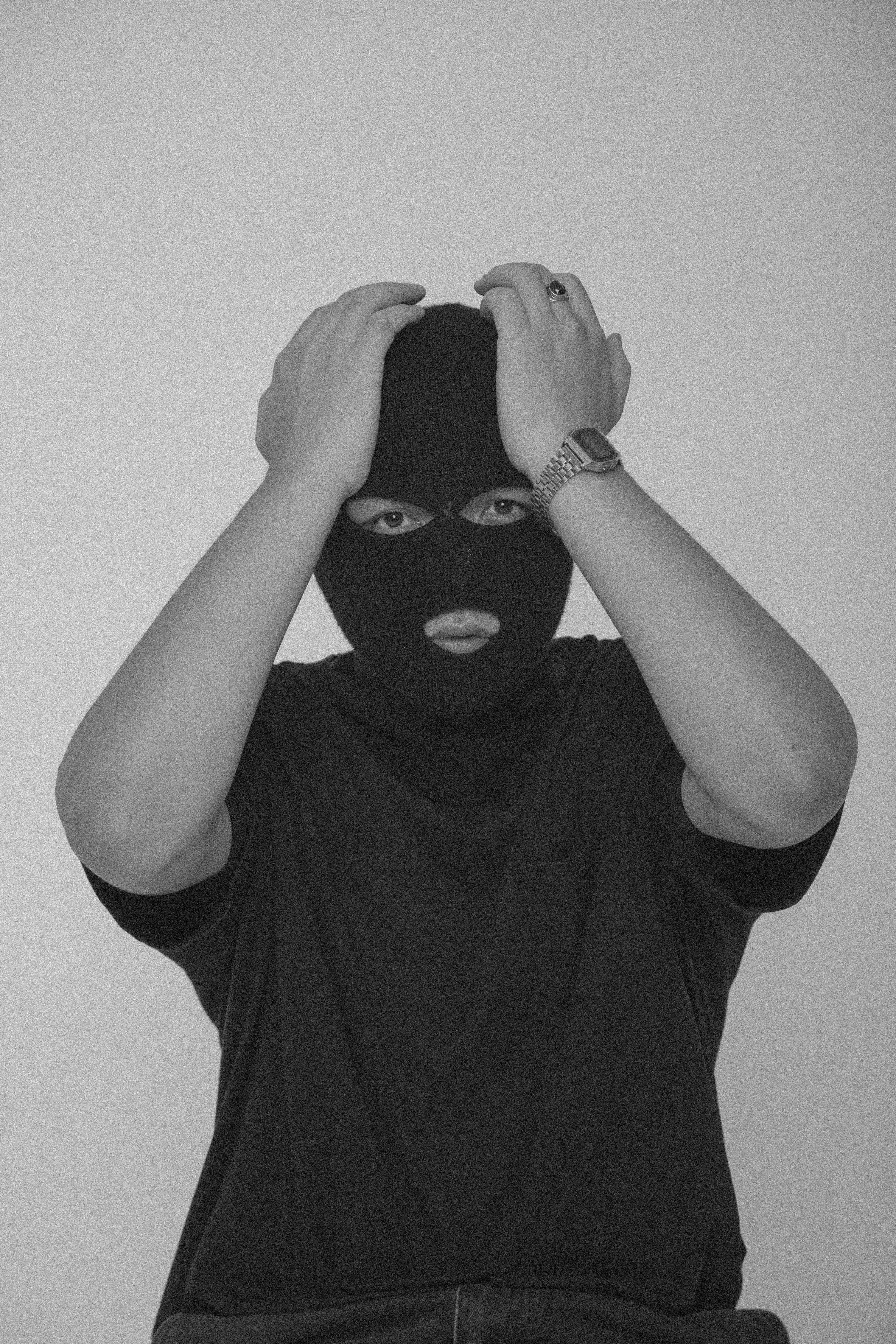 Grayscale Photograph of a Man Wearing a Ski Mask · Free Stock Photo