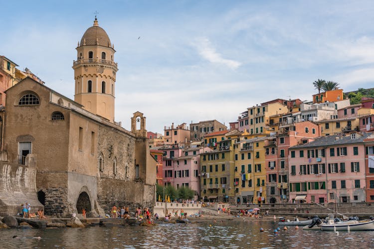 People On Beach In Vernazza, Italy