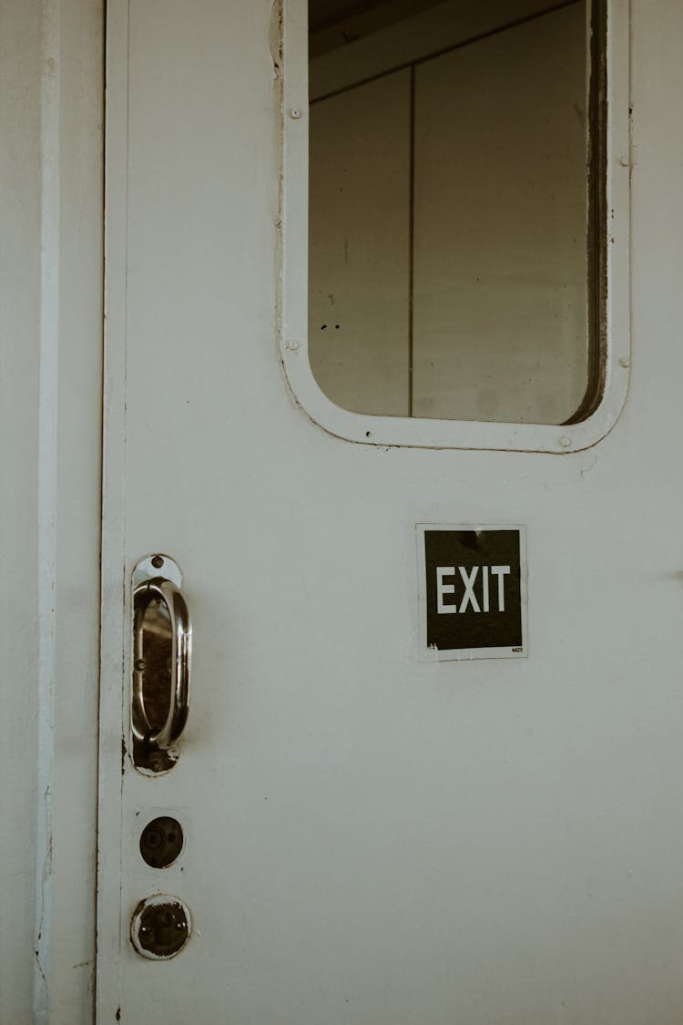 White And Black Door With Exit Sign