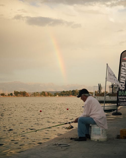 Man Fishing on Lakeshore