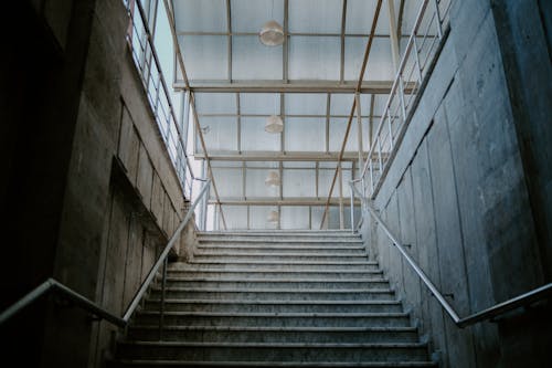 Concrete Staircase with Metal Handrails