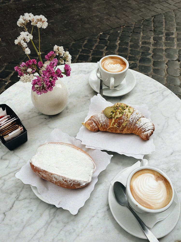 A Delicious Breakfast On Marble Table