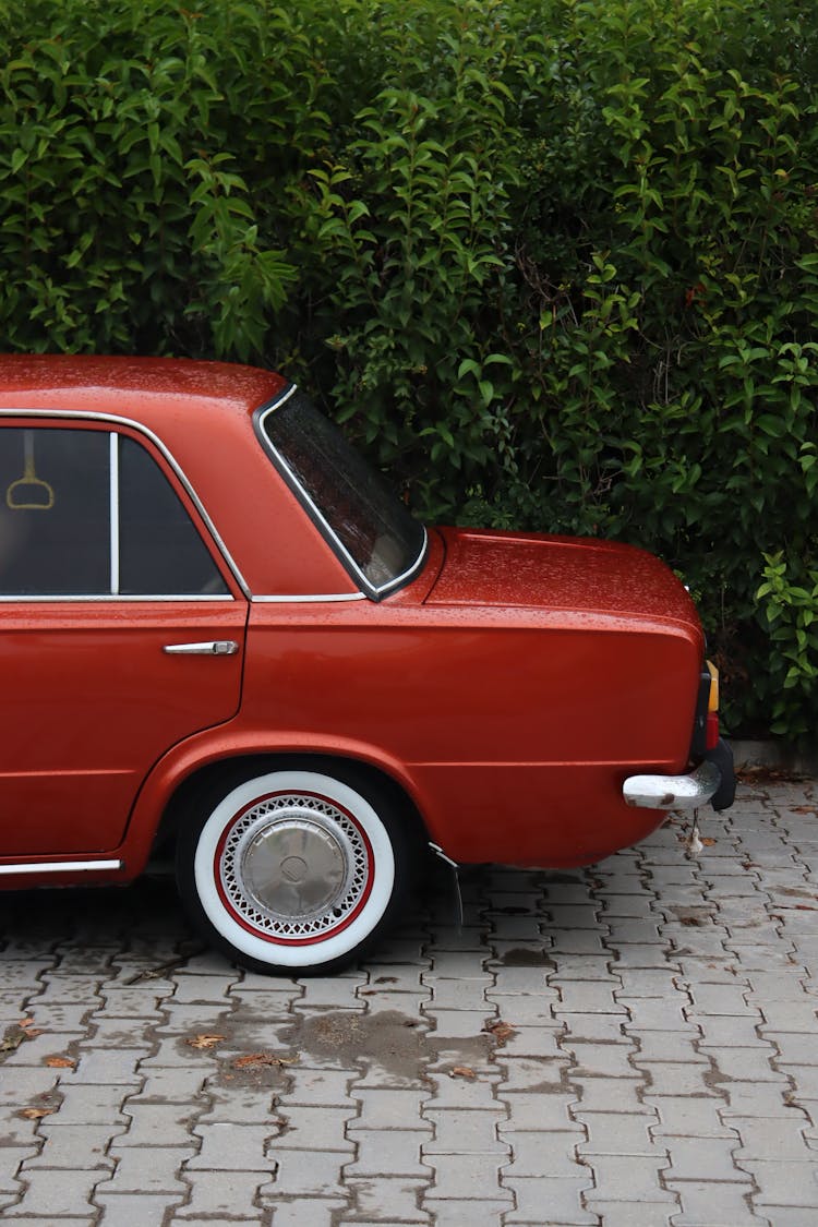 Vintage Red Fiat Car 