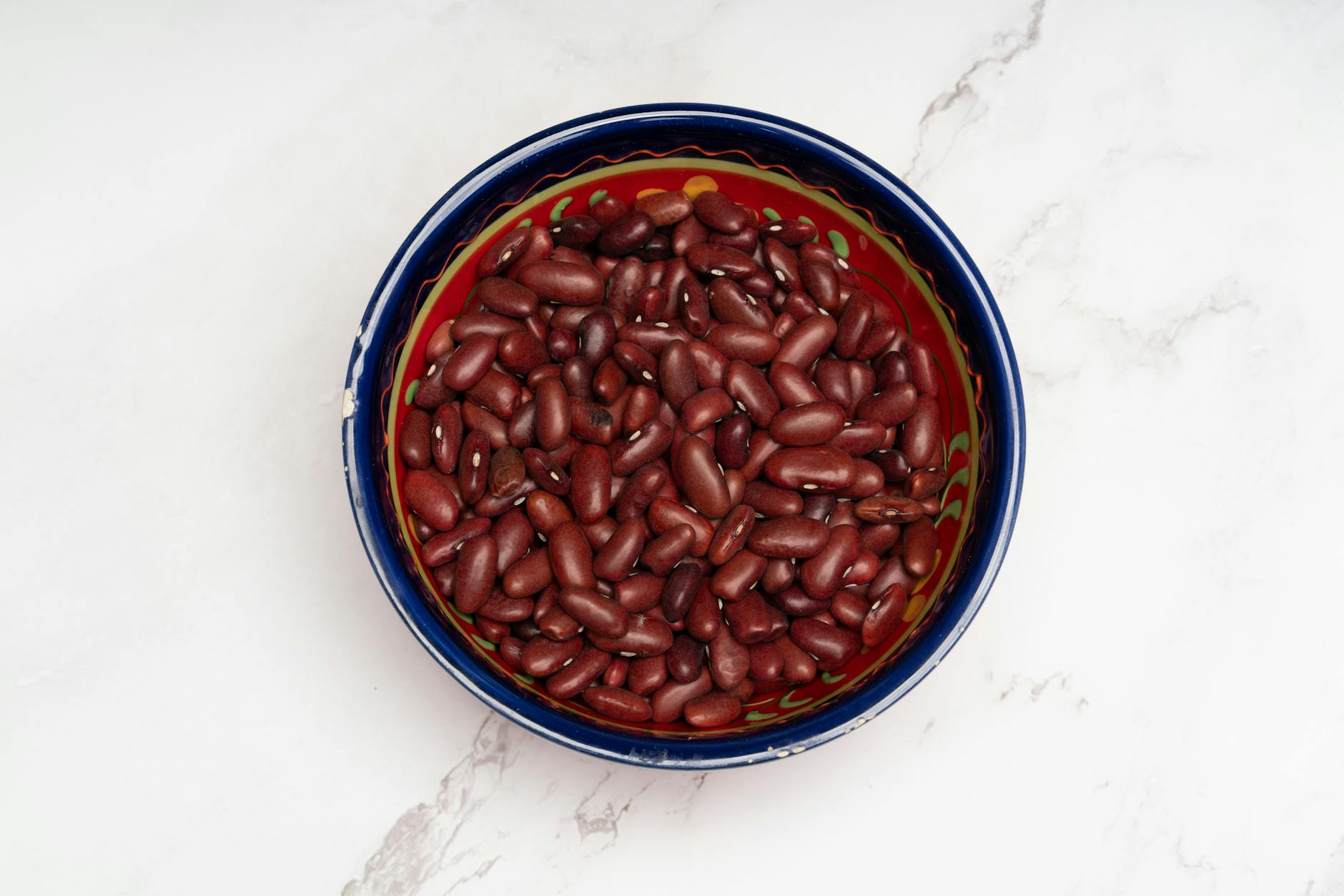 Red Kidney Beans in Blue Ceramic Bowl