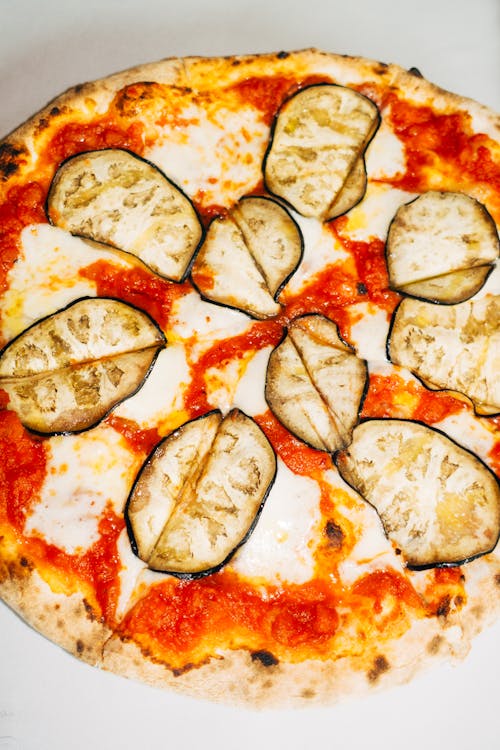 Close-Up Photo of Pizza with Eggplants