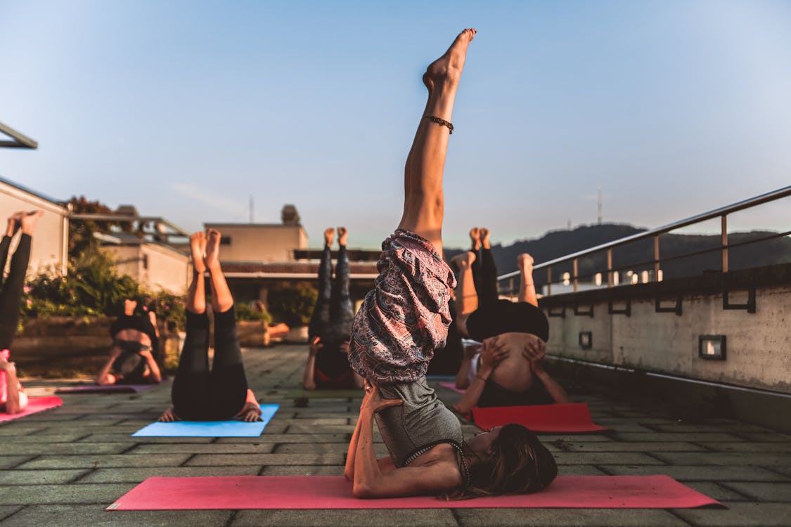 A group of people doing yoga on yoga mats.