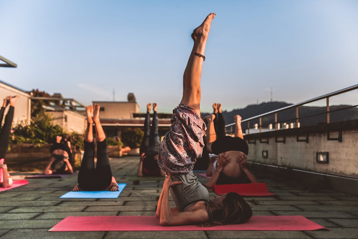 Outdoor yoga practice at sunset
