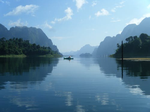 Man on Boat Under Blue Sky