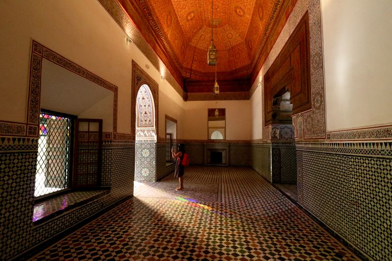 Intricate tilework and arches inside a Marrakech palace