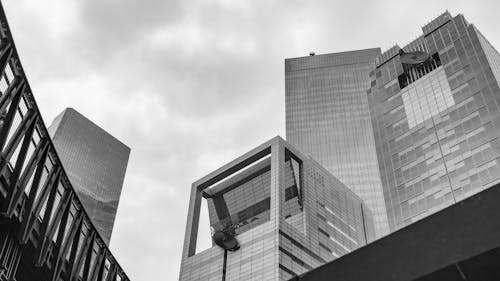 Modern Geometric Glass Buildings in City Downtown