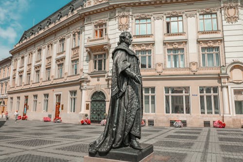 Statue in the Primaria Sibiu Square in Transylvania Romania 