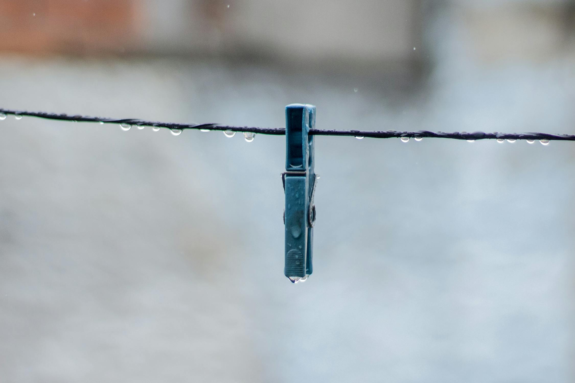 Black Clothes Peg With Dew Drop Closeup Photography