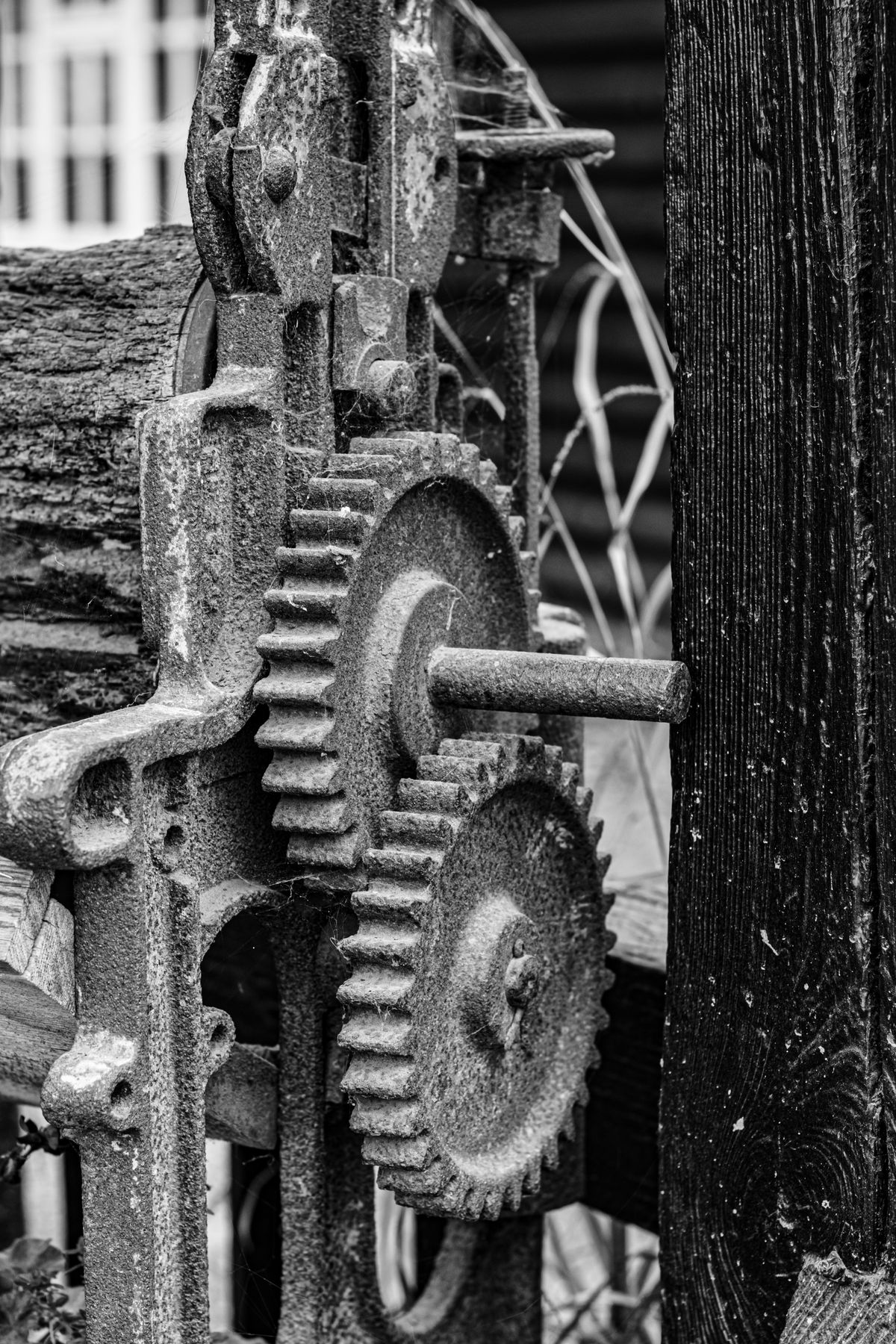 Interlocking metal gears meshed together, turning as one connected system.