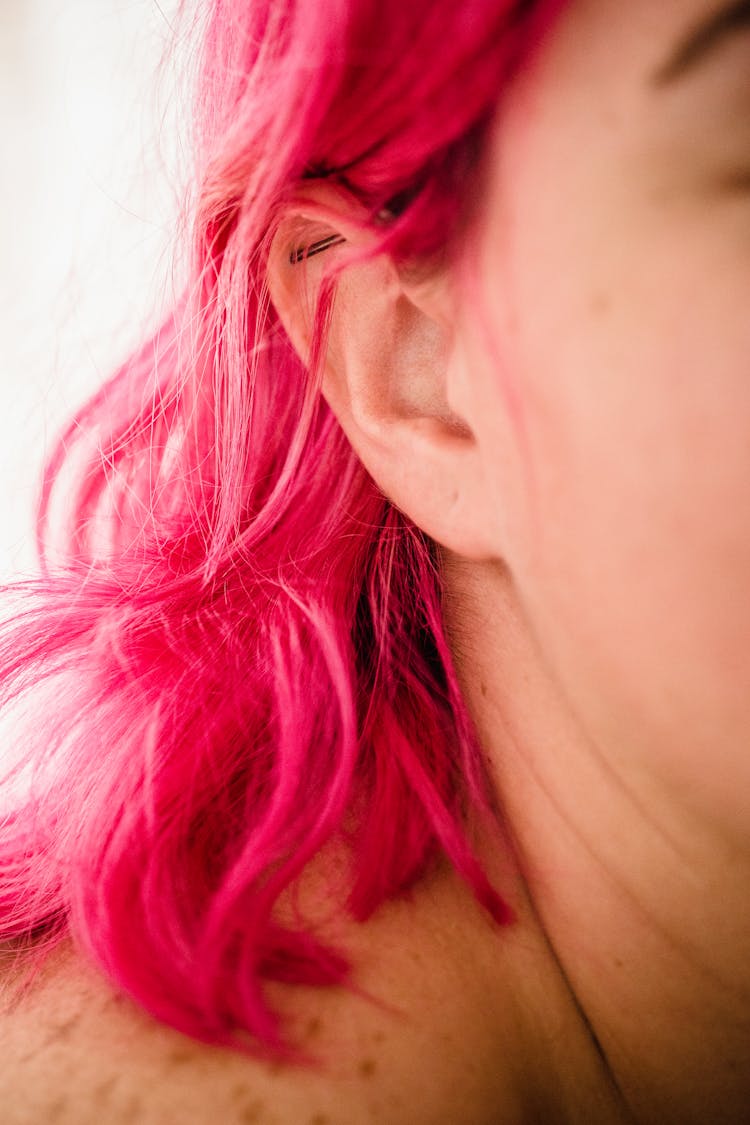 Close-up Of Woman With Pink Hair