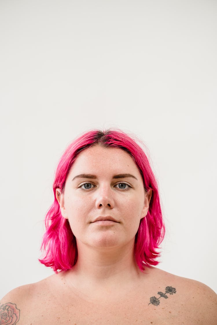 Portrait Of A Woman With Pink Hair 