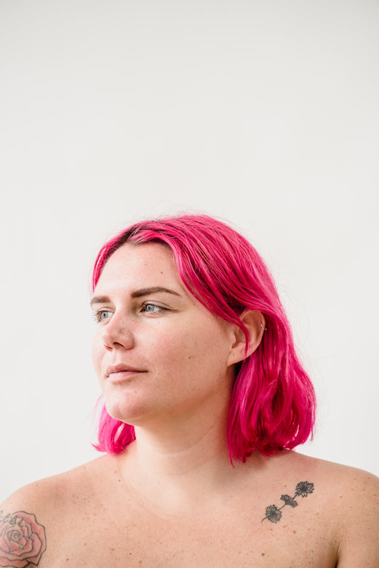 Woman With Hair Dyed Pink