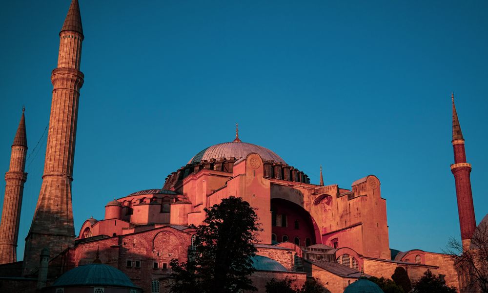 blue mosque istanbul exterior sunset
