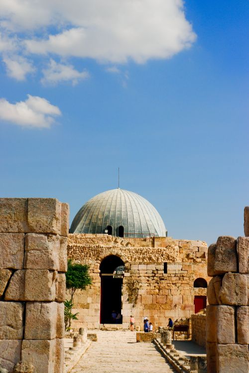 Free Ancient Umayyad Palace dome under bright blue sky in Amman, Jordan. Stock Photo