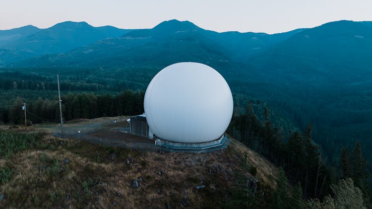 Spherical Radome On Top Of The Mountain