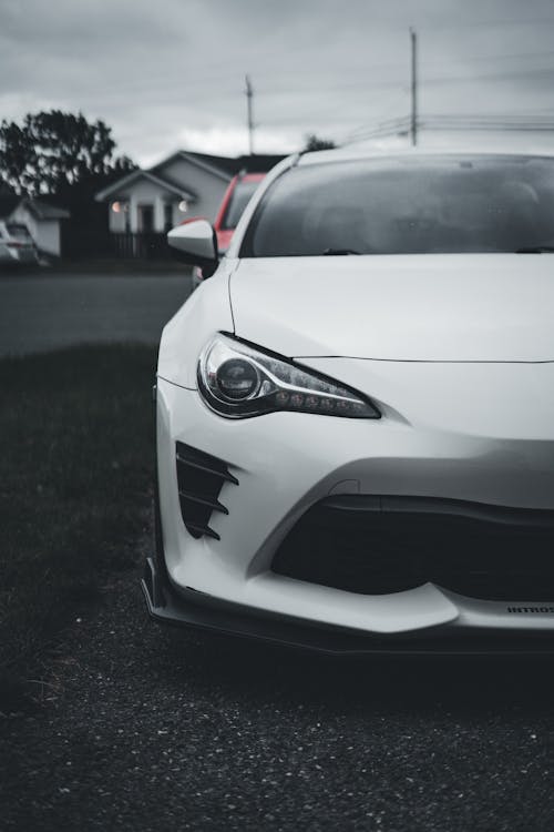 Front View of a White Sports Car