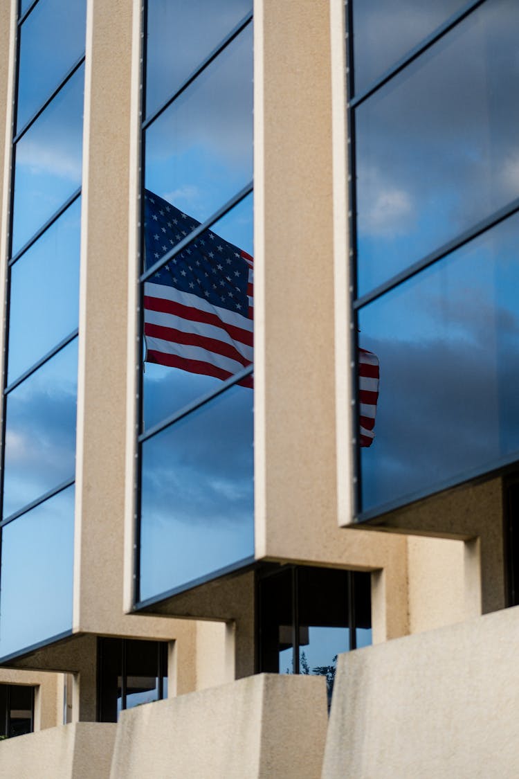 Flag Reflected In A Window