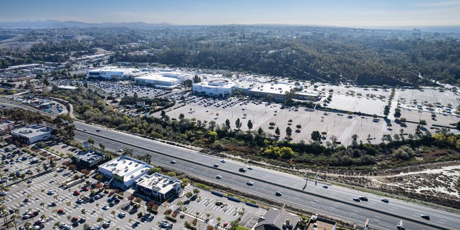 Aerial view of shopping centers in Oceanside, California