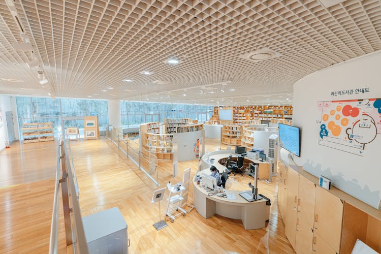 Shelves And Counters In A Modern Library