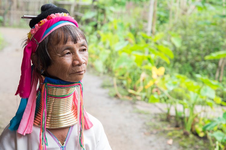 Elderly Woman In A Traditional Karen Necklace