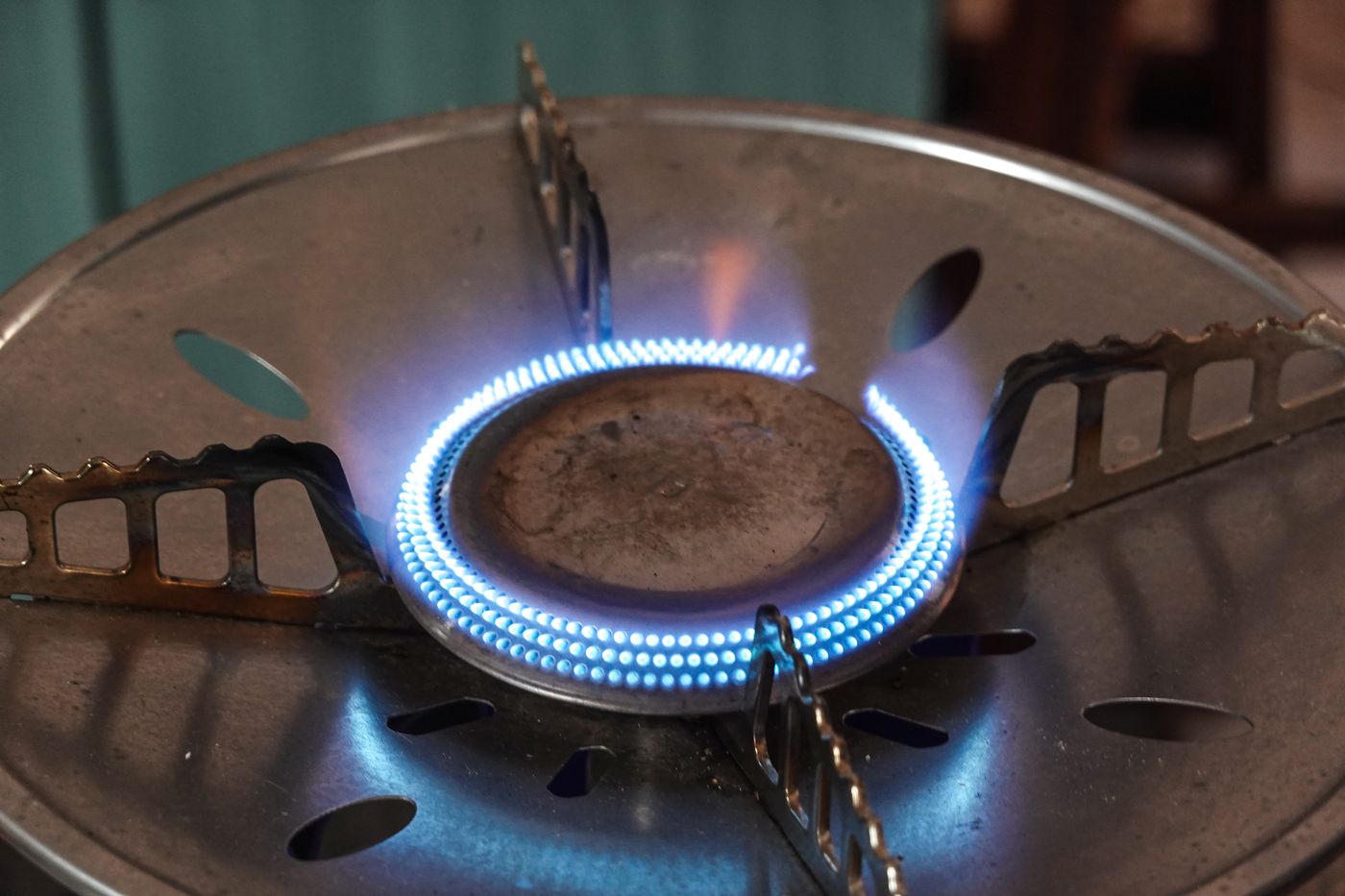 Blue gas flame on a cooking burner