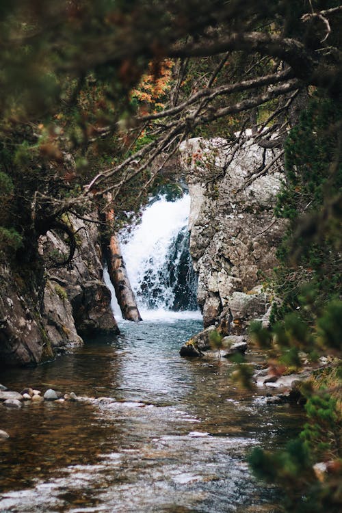 Water Falls in the Middle of Rocky Mountains