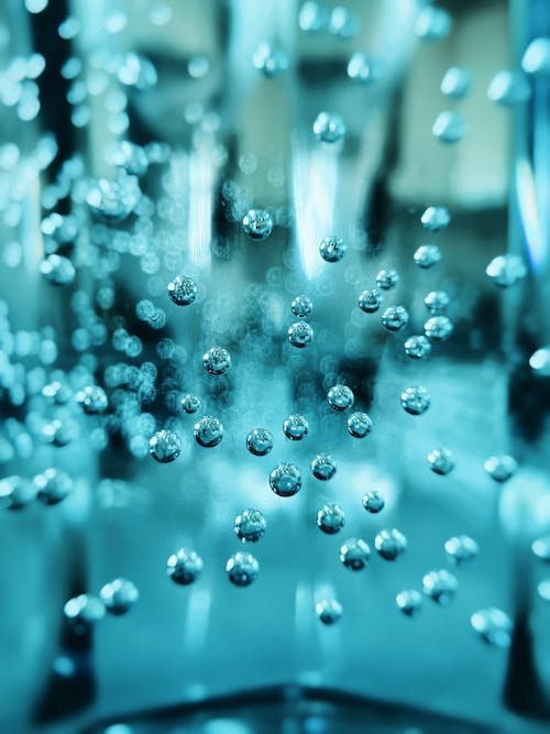 Close-yp of Water Bubbles on Blue Background 