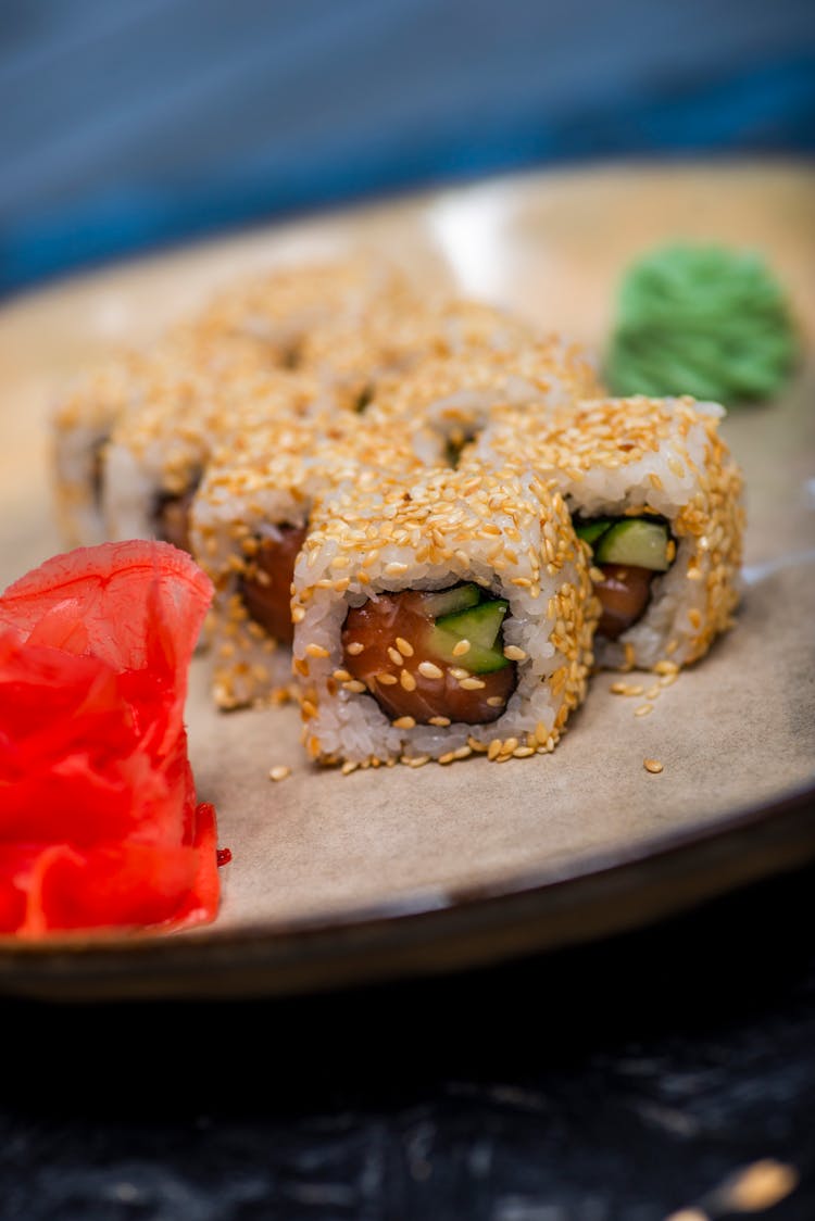 Closeup Of Sushi Rolls On A Plate