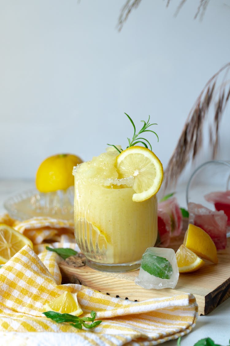 Refreshing Lemon Sherbet Served In Glass