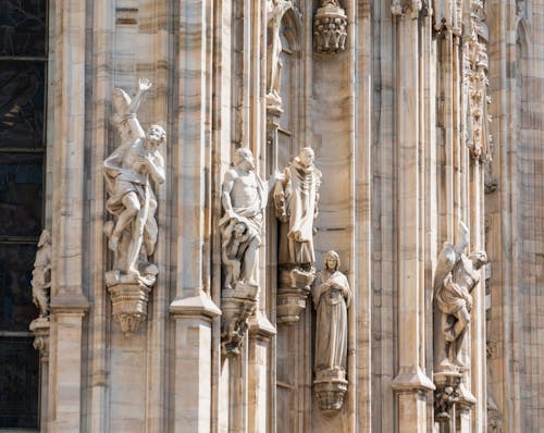 Closeup of a Gothic Church Architectural Details with Figurines