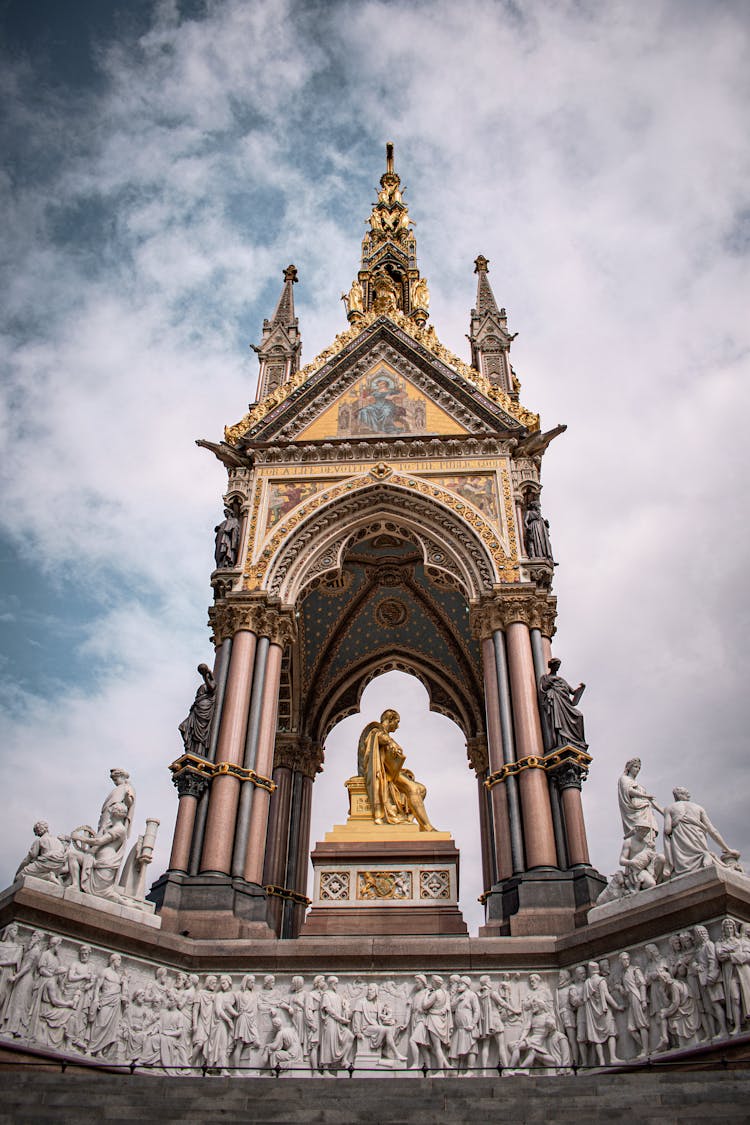 Albert Memorial Against Cloudy Sky In London, UK