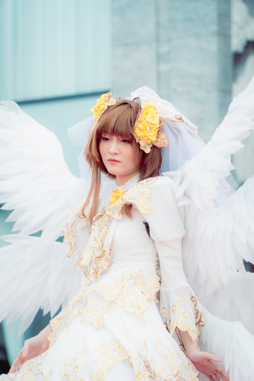 A Woman Wearing an Angel Costume