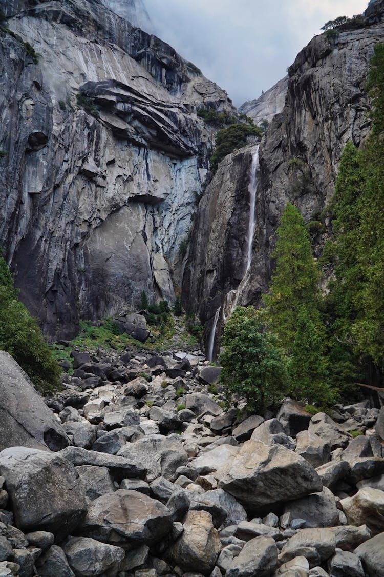 Water Falling In Between Rocks