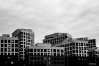 Black and White Photo of High-Rise Buildings